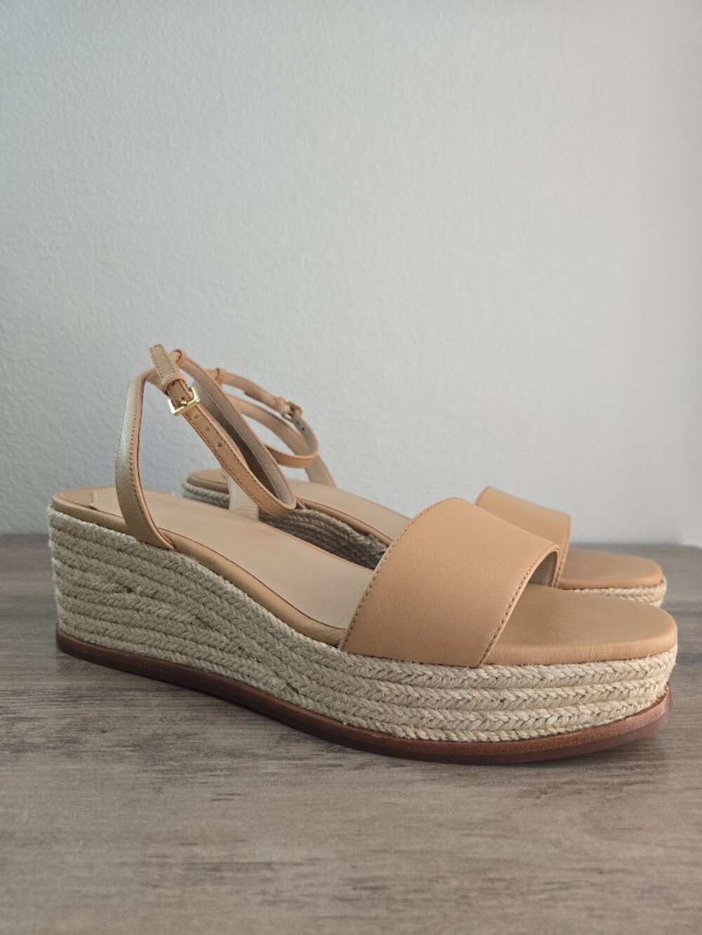 Lauren Ralph Lauren Leona Espadrille Wedge Sandal Buff Soft Nappa Size 9.5B